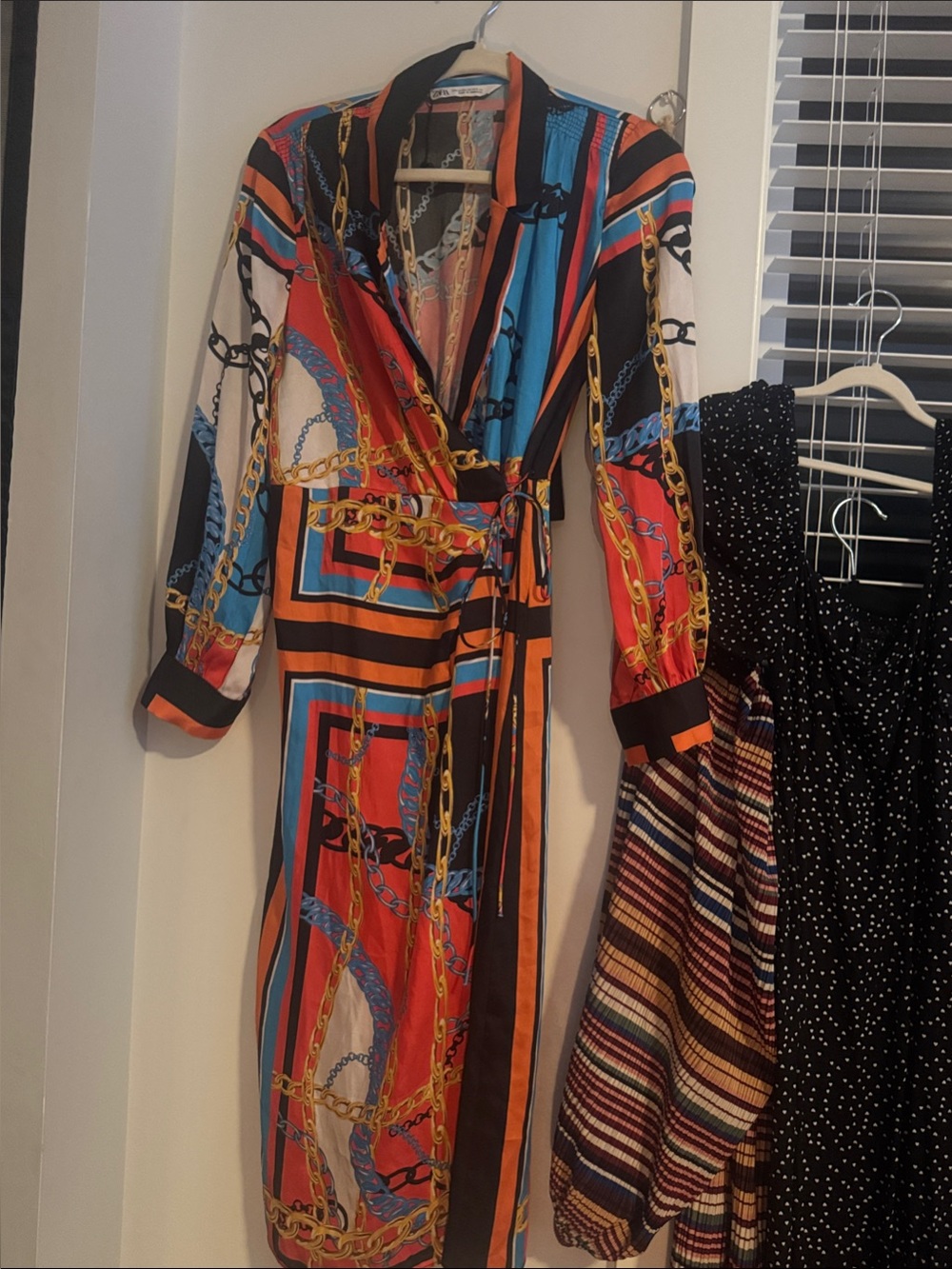 Zara Multi-Color Chain Print Wrap Dress
